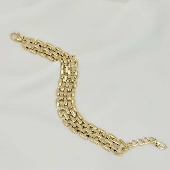 14K Gold Plated Chunky Wide Link Bracelet | Triple Row Chain Waterproof Jewelry - Picture 4 of 11